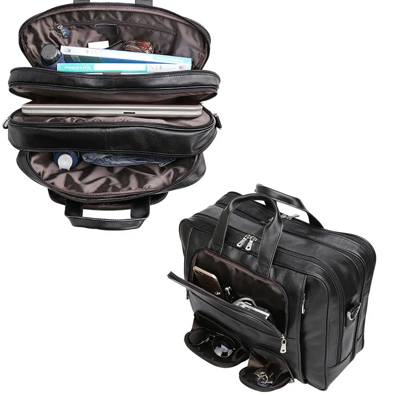 Full Grain Leather Men Briefcase Large Laptop Tote Bag Business Handbag Shoulder Messenger Bag