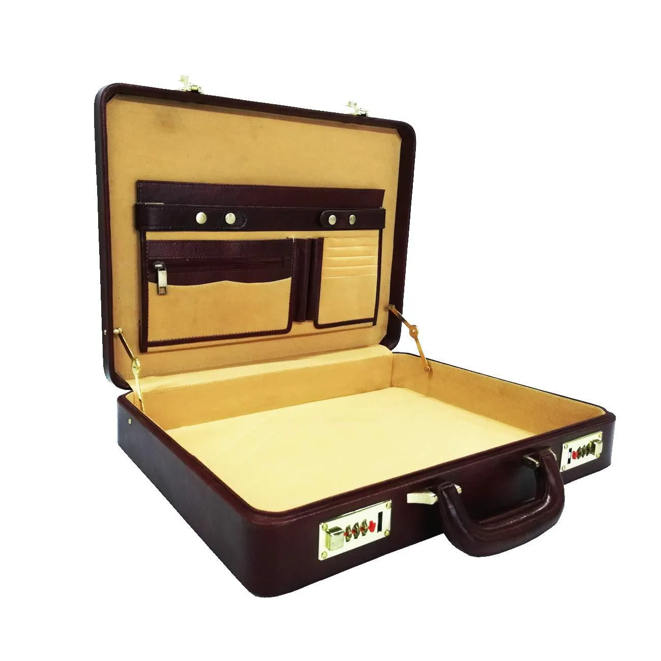 Genuine Leather Briefcase Executive Leather Attache Business Handbag for Men (Brown)