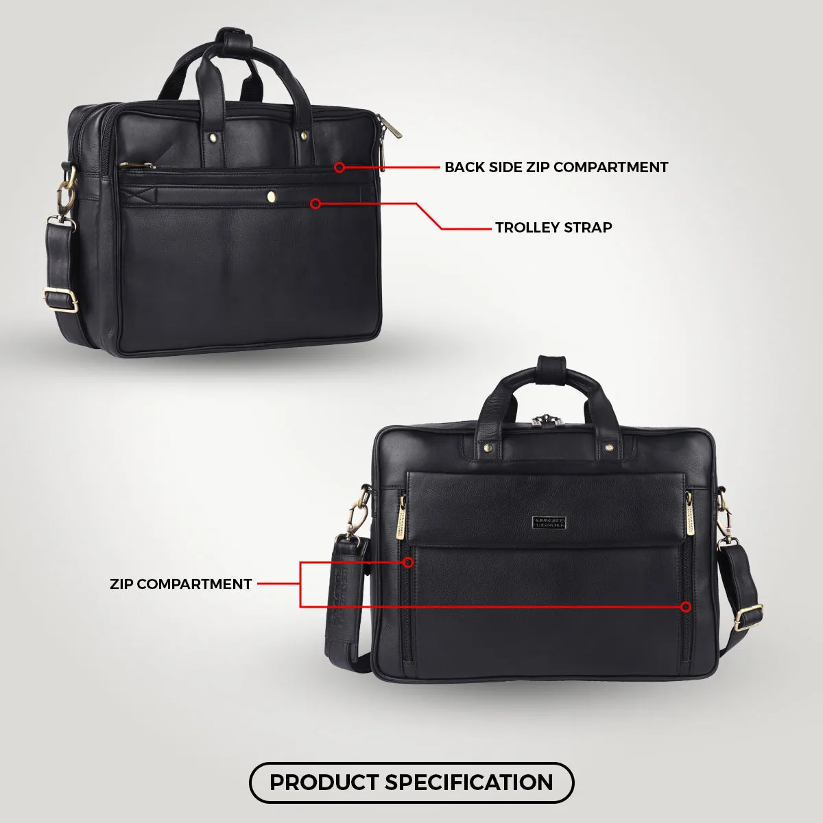 Genuine Leather Expandable Laptop Bag for Men with Adjustable Strap - Fits Upto 16" Laptop/MacBook  - 1 Year Warranty