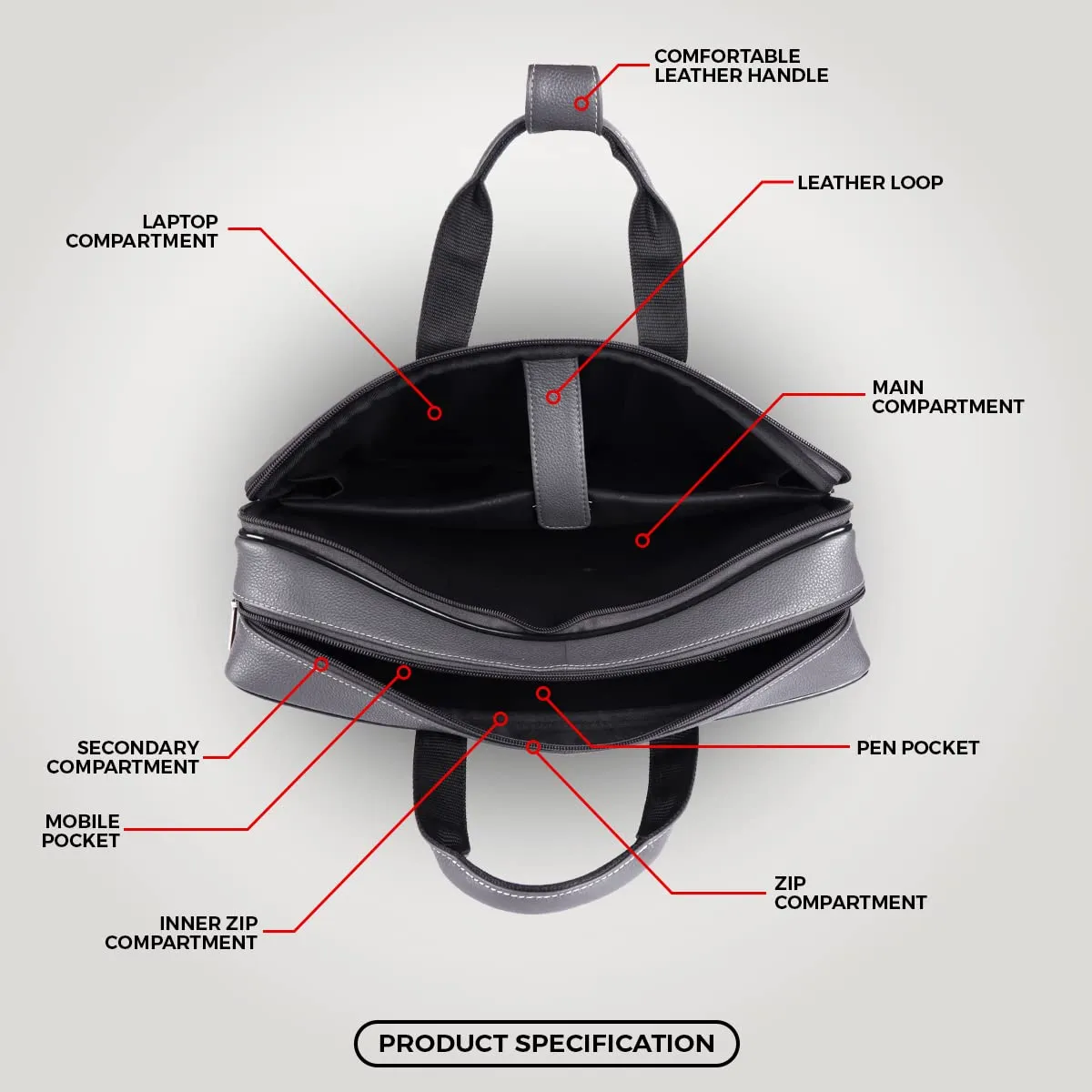 Genuine Leather Expandable Laptop Bag for Men with Adjustable Strap - Fits Upto 16" Laptop/MacBook  - 1 Year Warranty