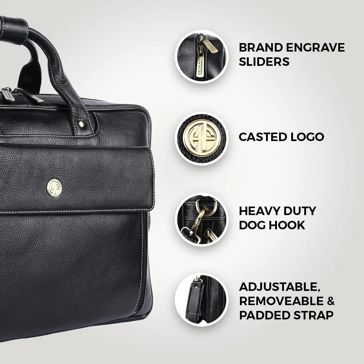 Genuine Leather Expandable Laptop Bag for Men with Adjustable Strap - Fits Upto 16" Laptop/MacBook  - 1 Year Warranty