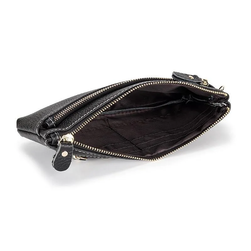 Genuine Leather Long Clutch Wallet Temperament Zipper Purse With Hand Rope