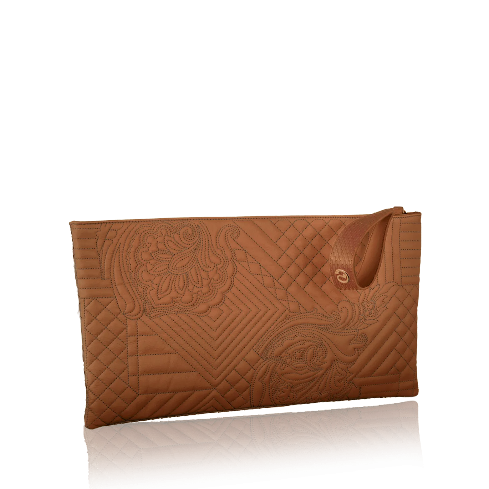Gigi Embroidered Leather Pochette Tan