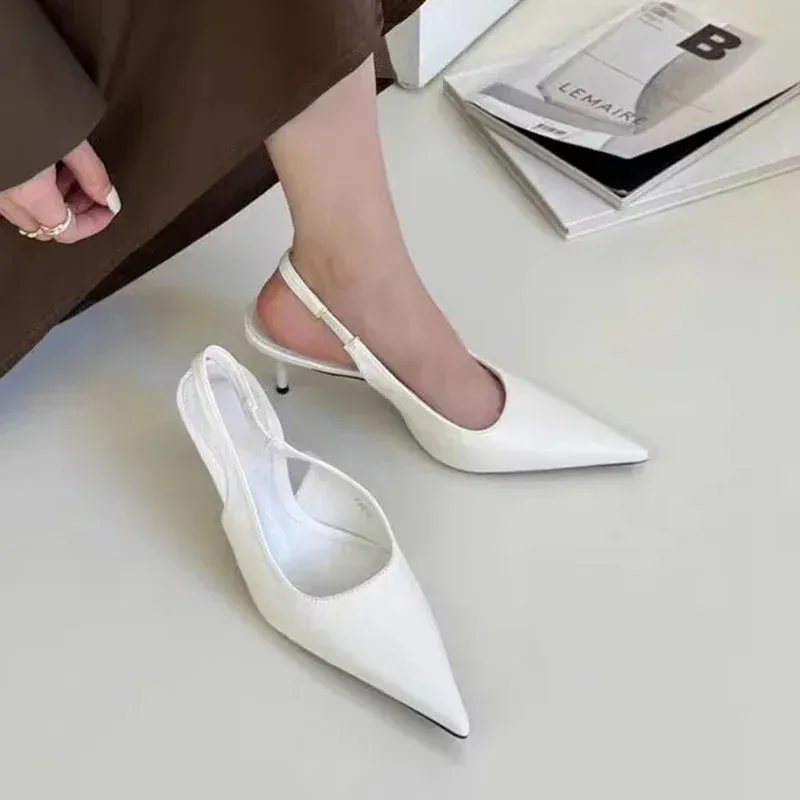 Joskaa Elegant High Heels Silver Pumps Women 2024Summer Slingbacks Pointed Toe Party Shoes Woman Solid Thin Heeled Sandals Ladies