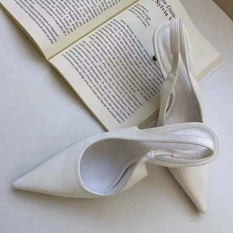 Joskaa Elegant High Heels Silver Pumps Women 2024Summer Slingbacks Pointed Toe Party Shoes Woman Solid Thin Heeled Sandals Ladies