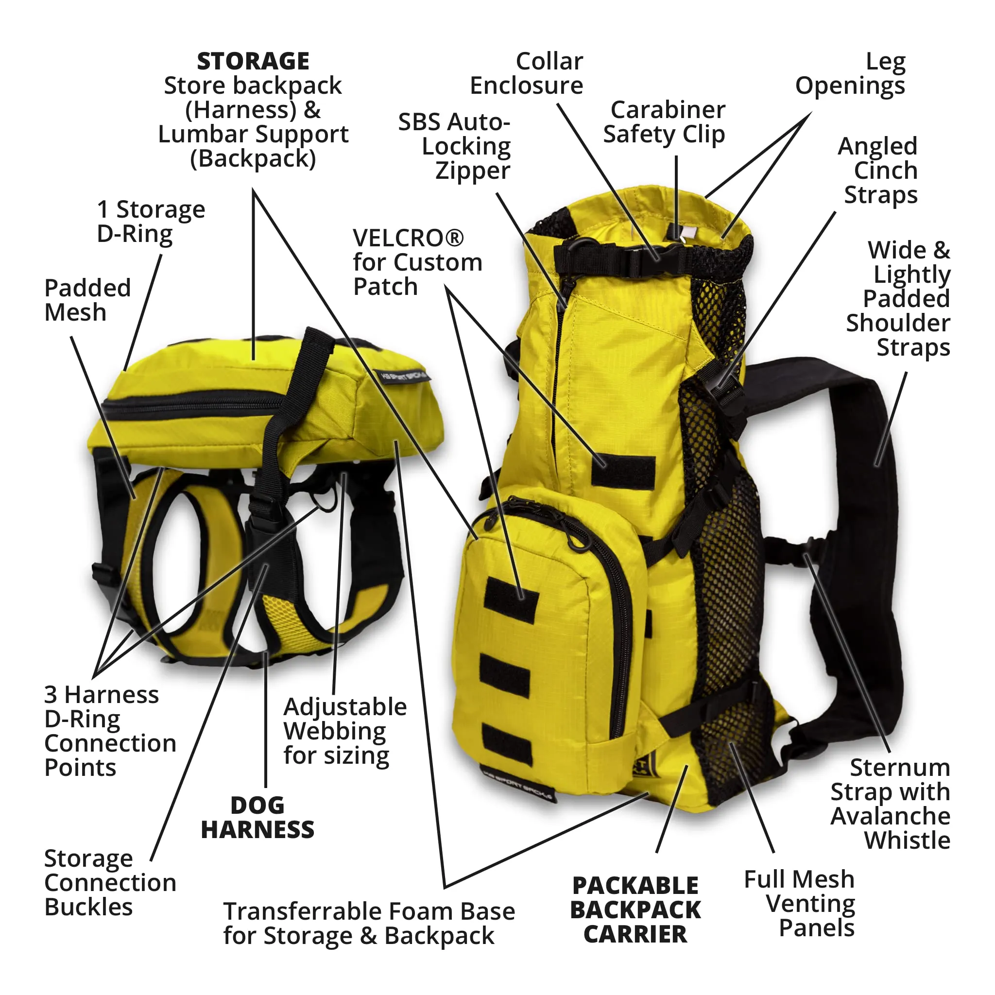 K9 Sport Sack X-Small Yellow Walk-On Dog Backpack with Harness for Pets