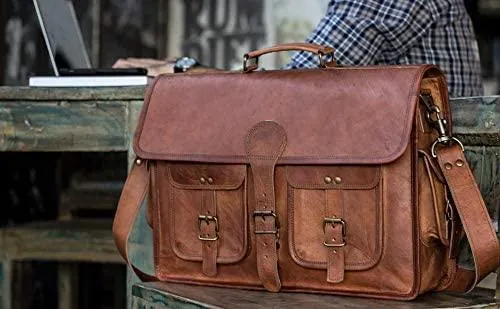 Leather Briefcase for Men and Women 18 inch Handmade Leather Messenger Bag for Laptop Best Computer Satchel School Distressed Bag by Komal's Passion Leather