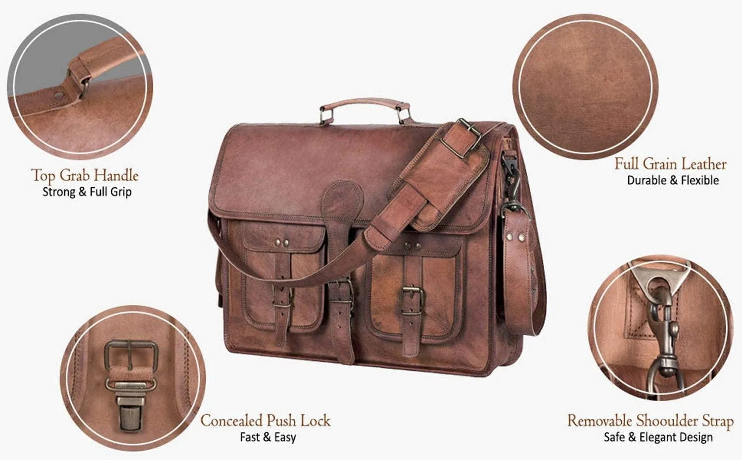Leather Briefcase for Men and Women 18 inch Handmade Leather Messenger Bag for Laptop Best Computer Satchel School Distressed Bag by Komal's Passion Leather