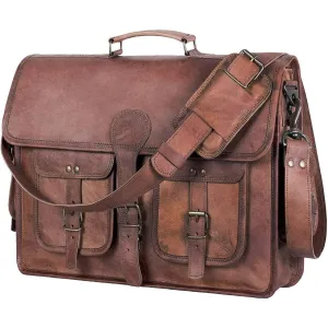 Leather Briefcase for Men and Women 18 inch Handmade Leather Messenger Bag for Laptop Best Computer Satchel School Distressed Bag by Komal's Passion Leather