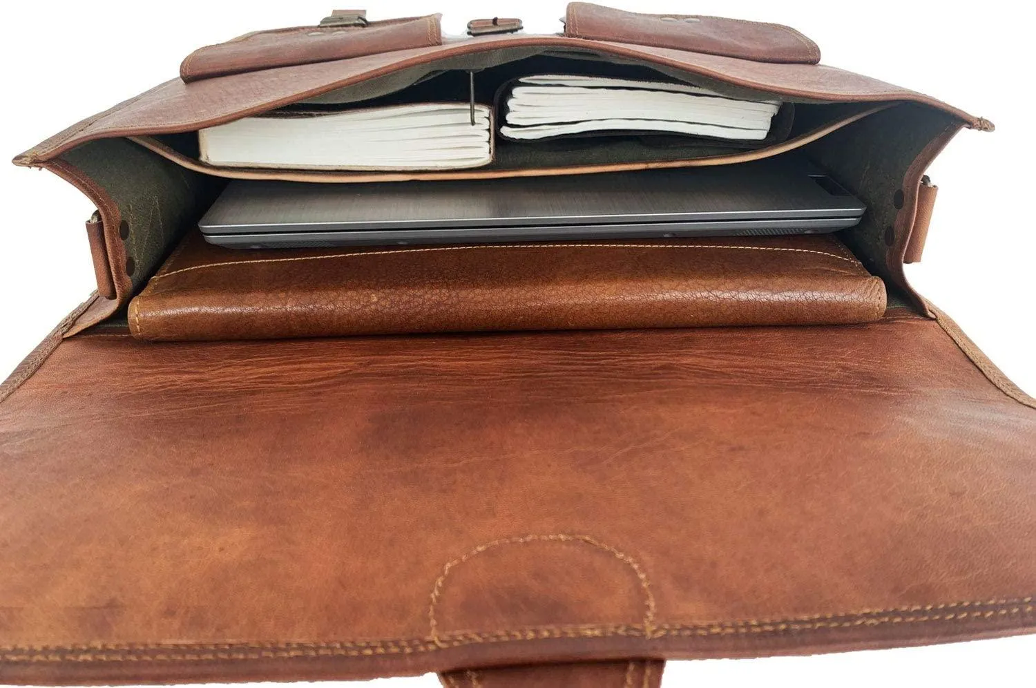 Leather Briefcase for Men and Women 18 inch Handmade Leather Messenger Bag for Laptop Best Computer Satchel School Distressed Bag by Komal's Passion Leather