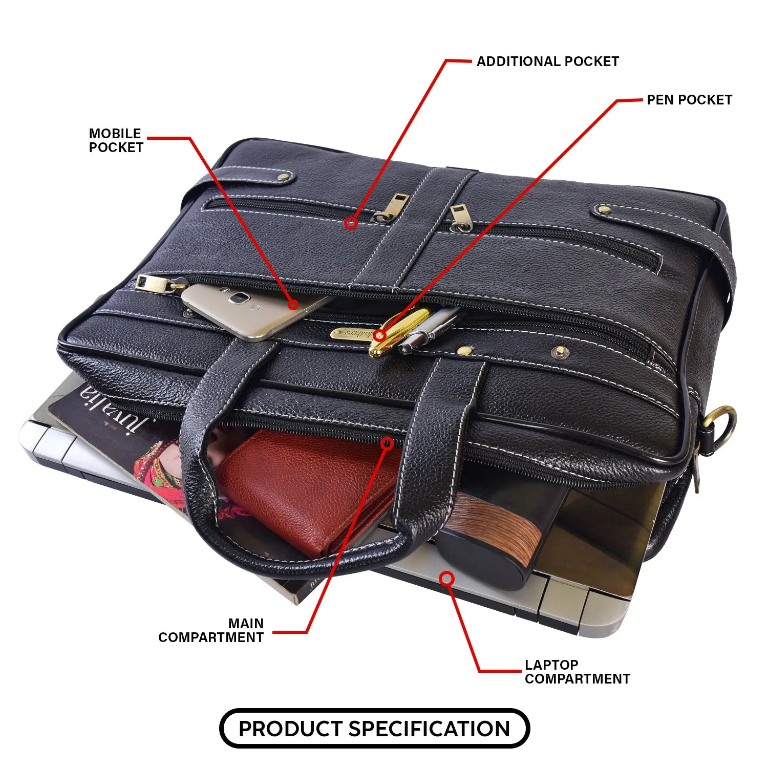 Leather Laptop Bag 36809 (BLACK)