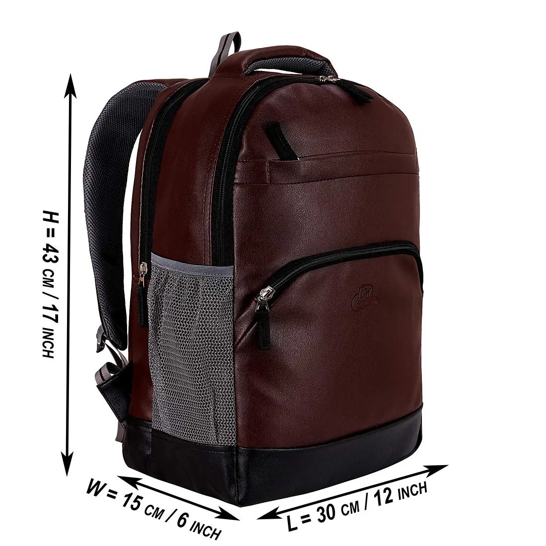 Leather World PU Leather College Office Laptop Backpack with USB