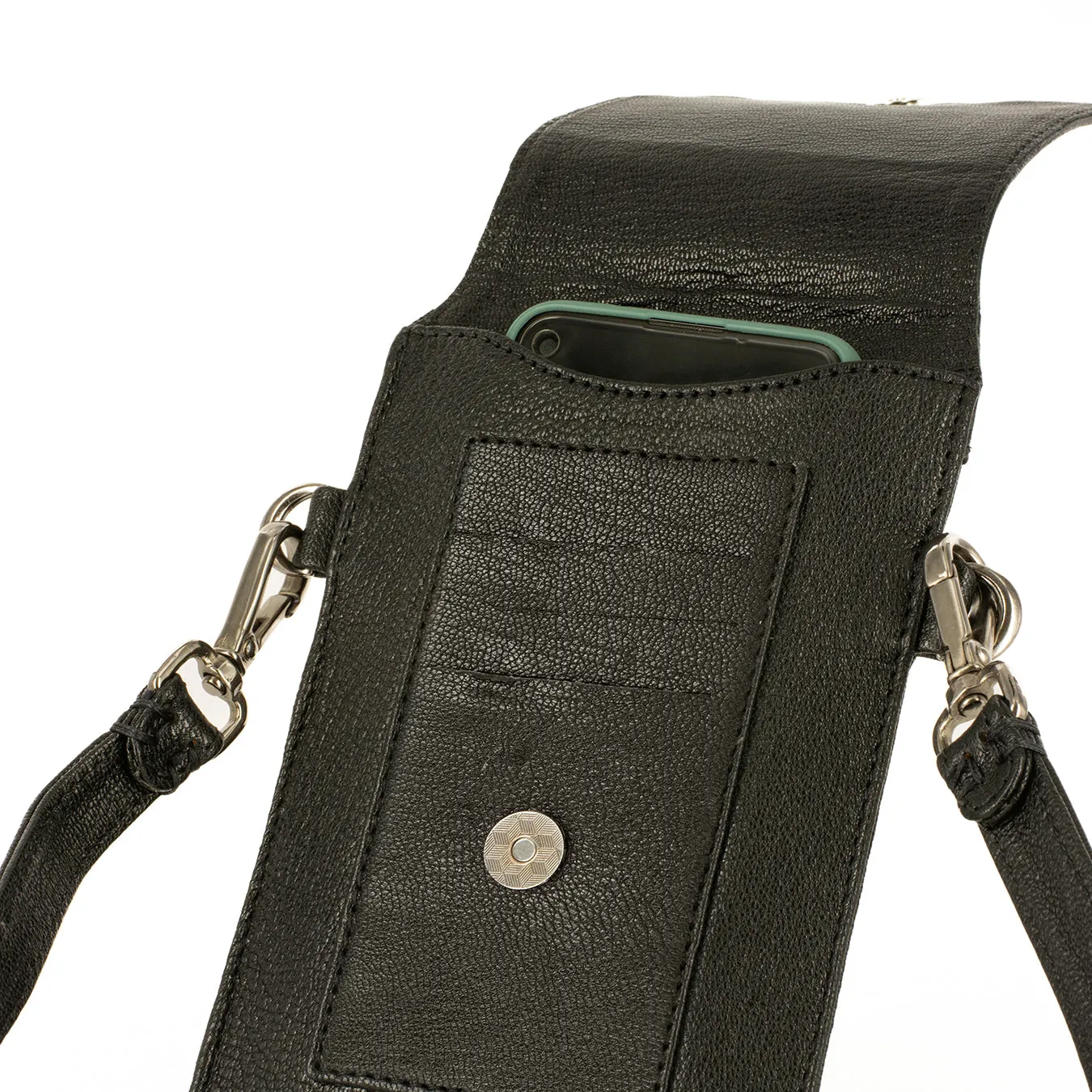 Lupita : Ladies Leather Crossbody Purse in Black Cayak