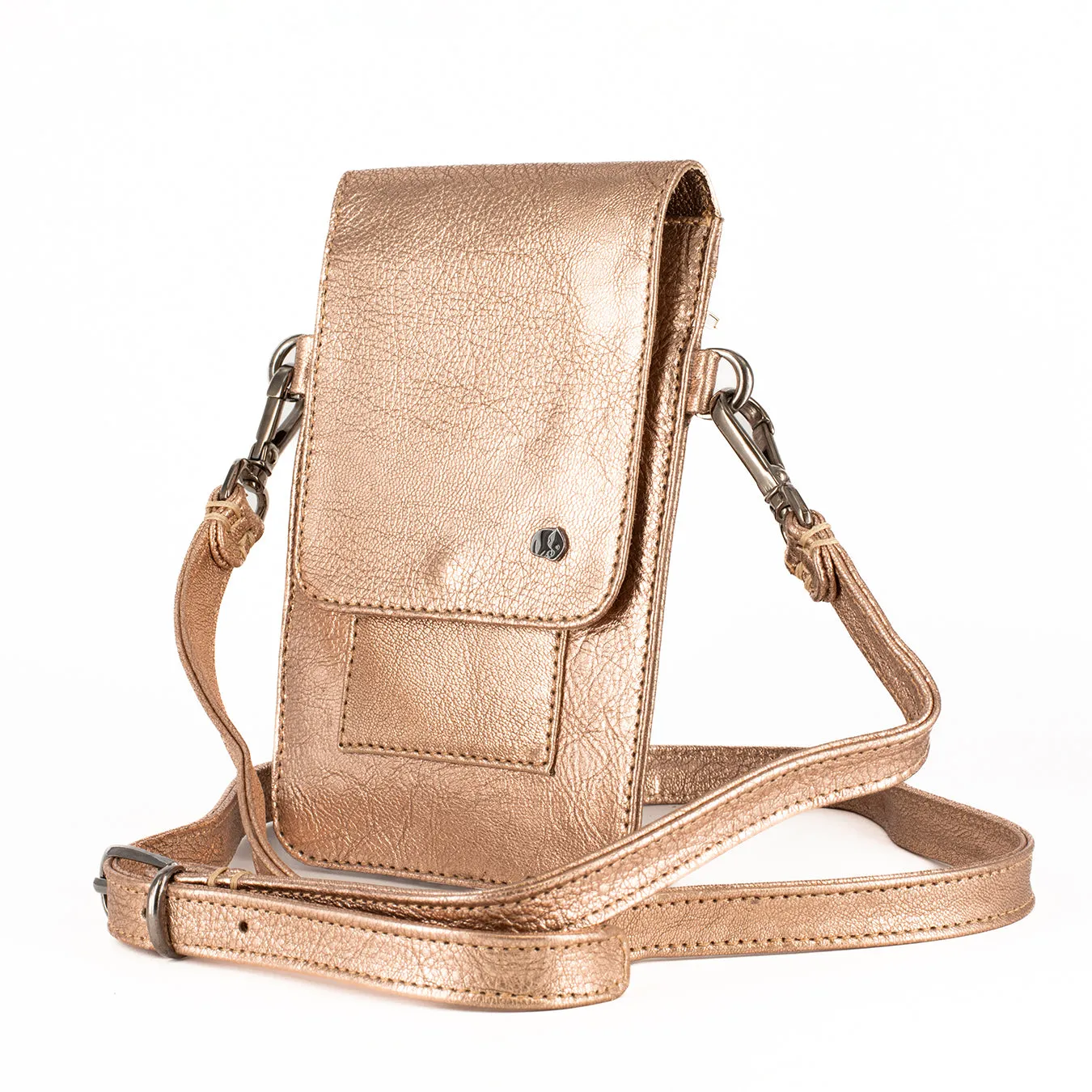 Lupita : Ladies Leather Crossbody Purse in Gold Metallic