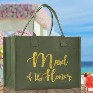 Maid of The Honor Large Print Tote Bag 100% Cotton Canvas Bridal Party Tote Bachelorette Bag Bridal Chic Tote Bags Wedding Totes