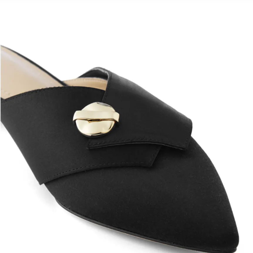 March Muse Black Pointed Toe Slipper Mule