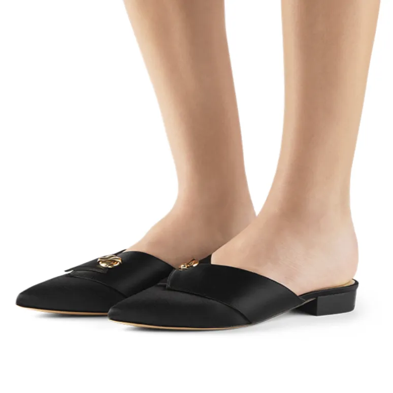 March Muse Black Pointed Toe Slipper Mule