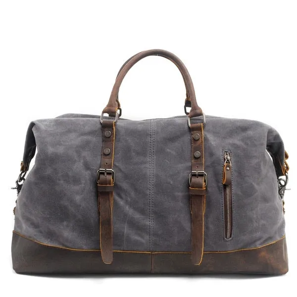 Mco Vintage Waxed Canvas Men Travel Duffel Large Capacity Oiled Leather Military Weekend Bag