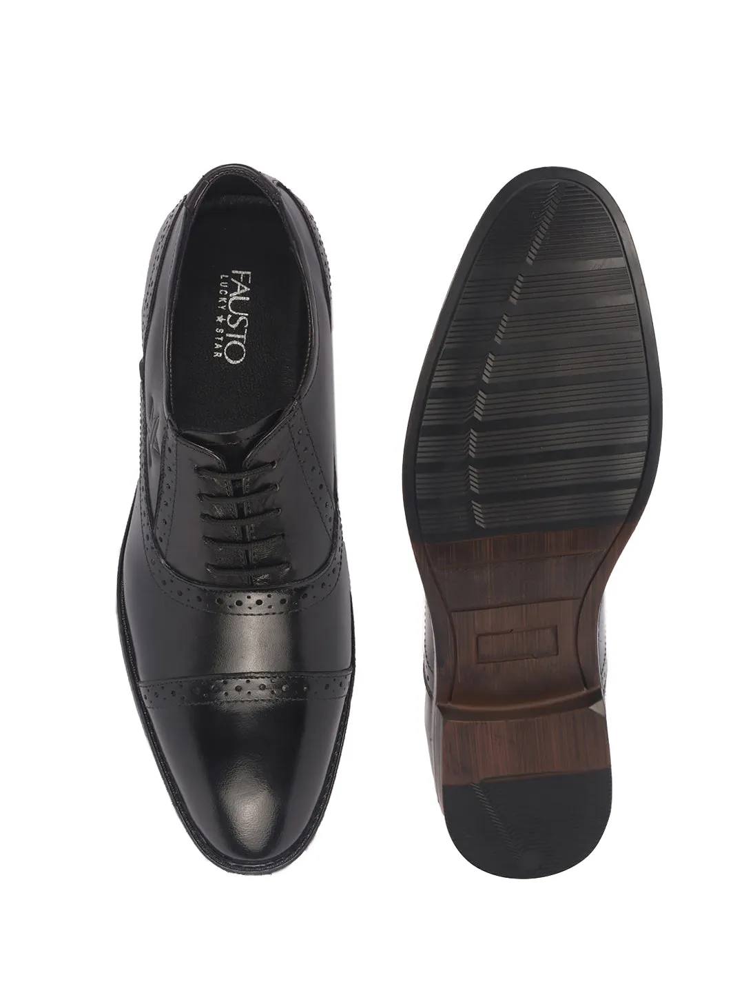 Men Black Genuine Leather Formal Lace Up Brogue Shoes for Office|Meeting Event Shoes with Comfort