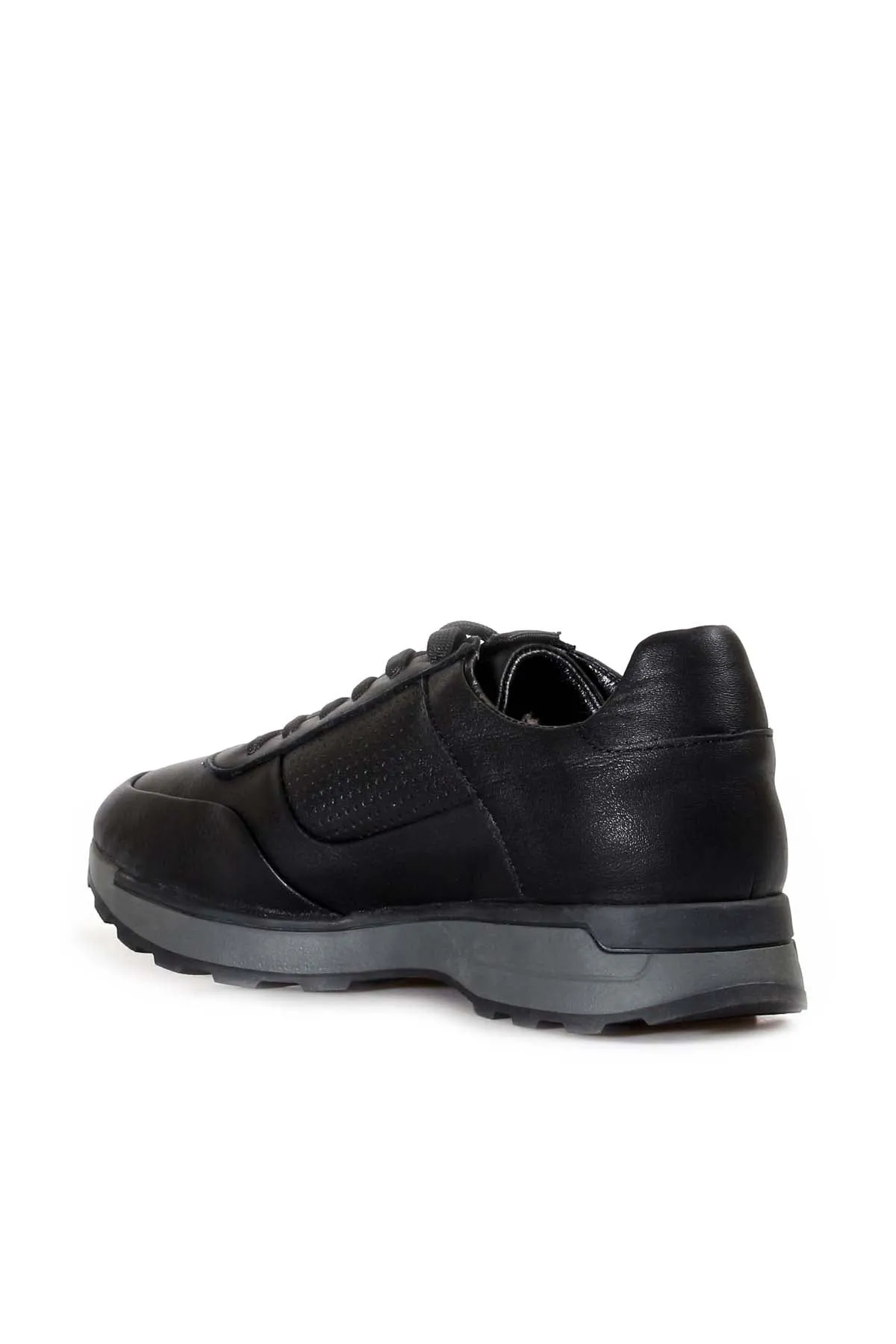 Men's Black Leather Casual Sneakers with Grey Sole and Fur Lining - Wessi