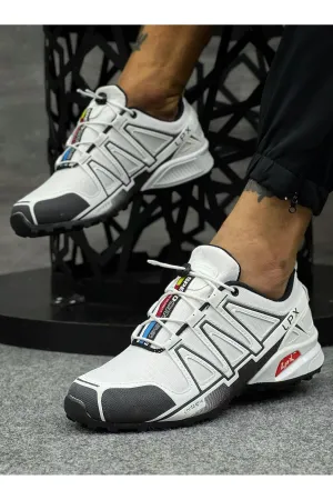 Men's White Orthopedic Rubber Laced Casual Sneakers