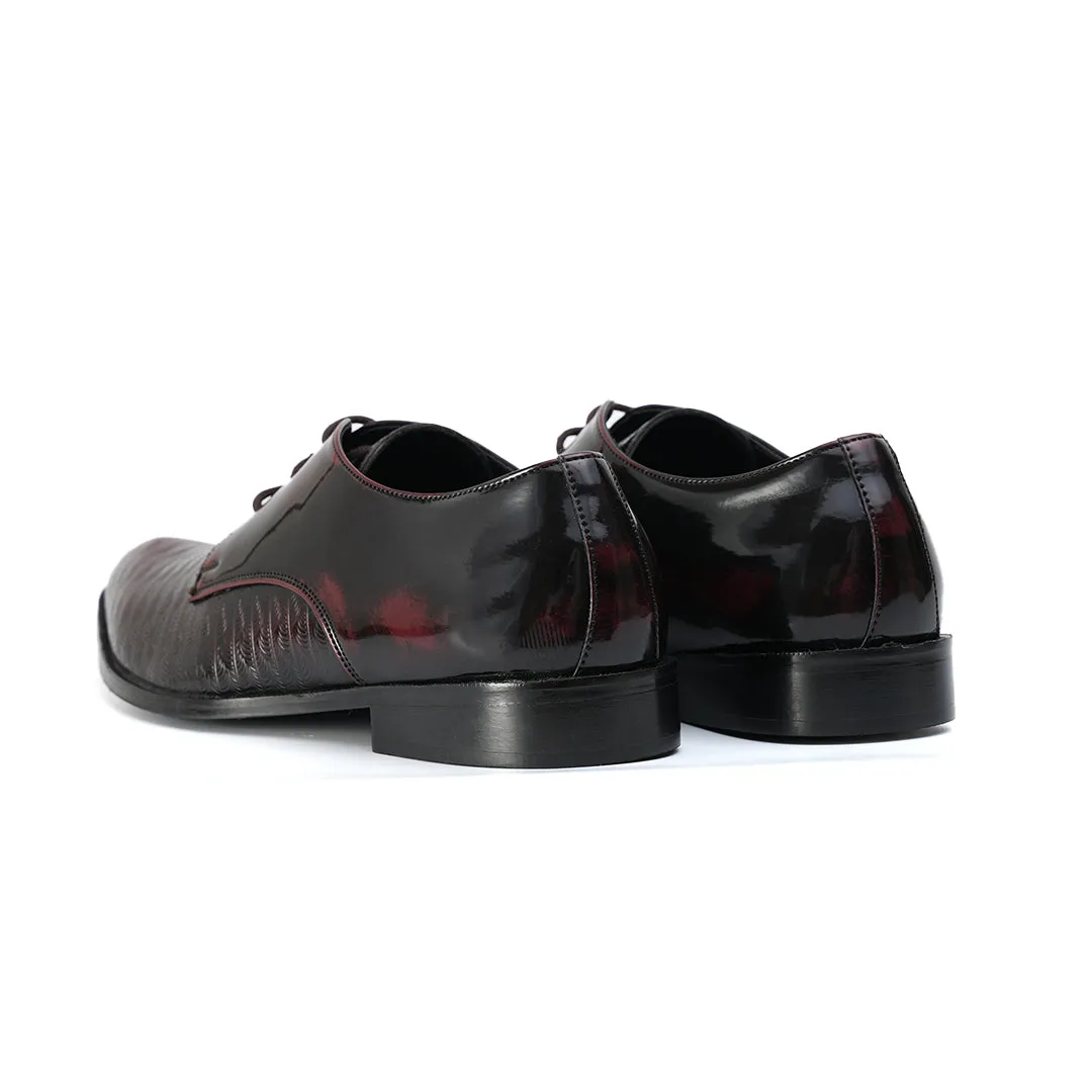 Monkstory Embossed Pattern Pointed Lace-ups - Cherry