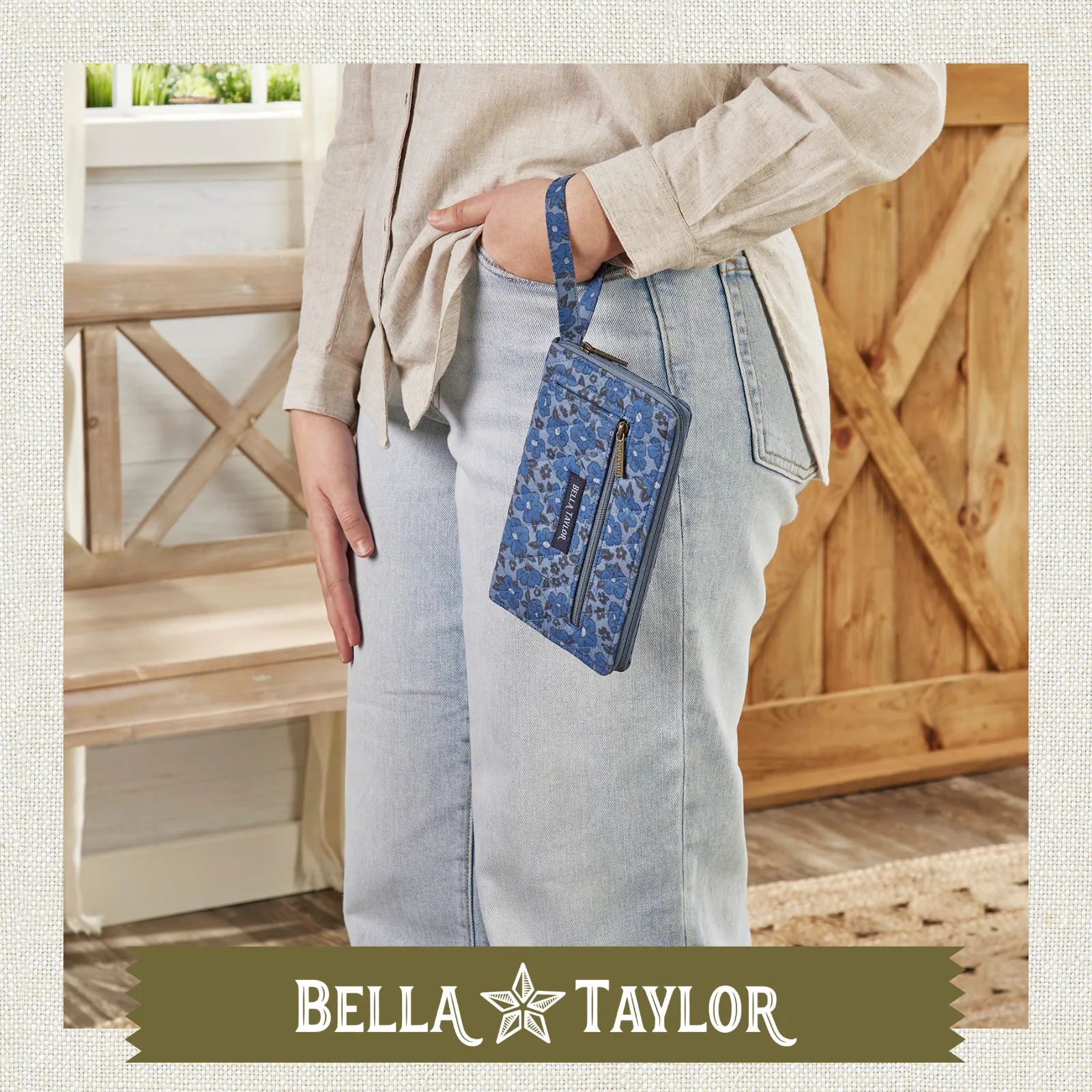 Navy Floral RFID Wrist Strap Wallet