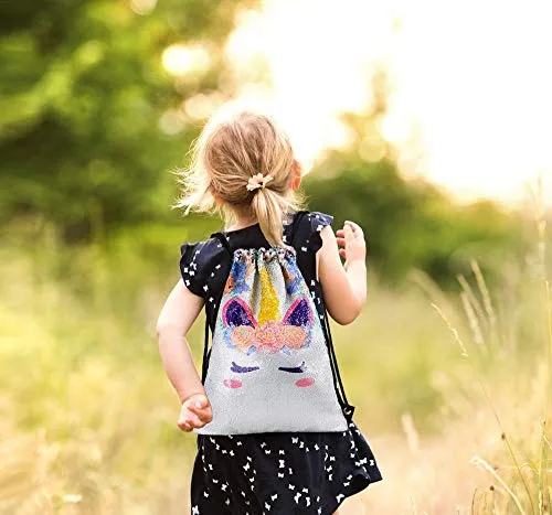 Neasyth Mermaid Sequins Drawstring Backpack, Reversible Glittering Dance Drawstring Bag Yoga Gym Gift For Girls Women kids (B-Unicorn)