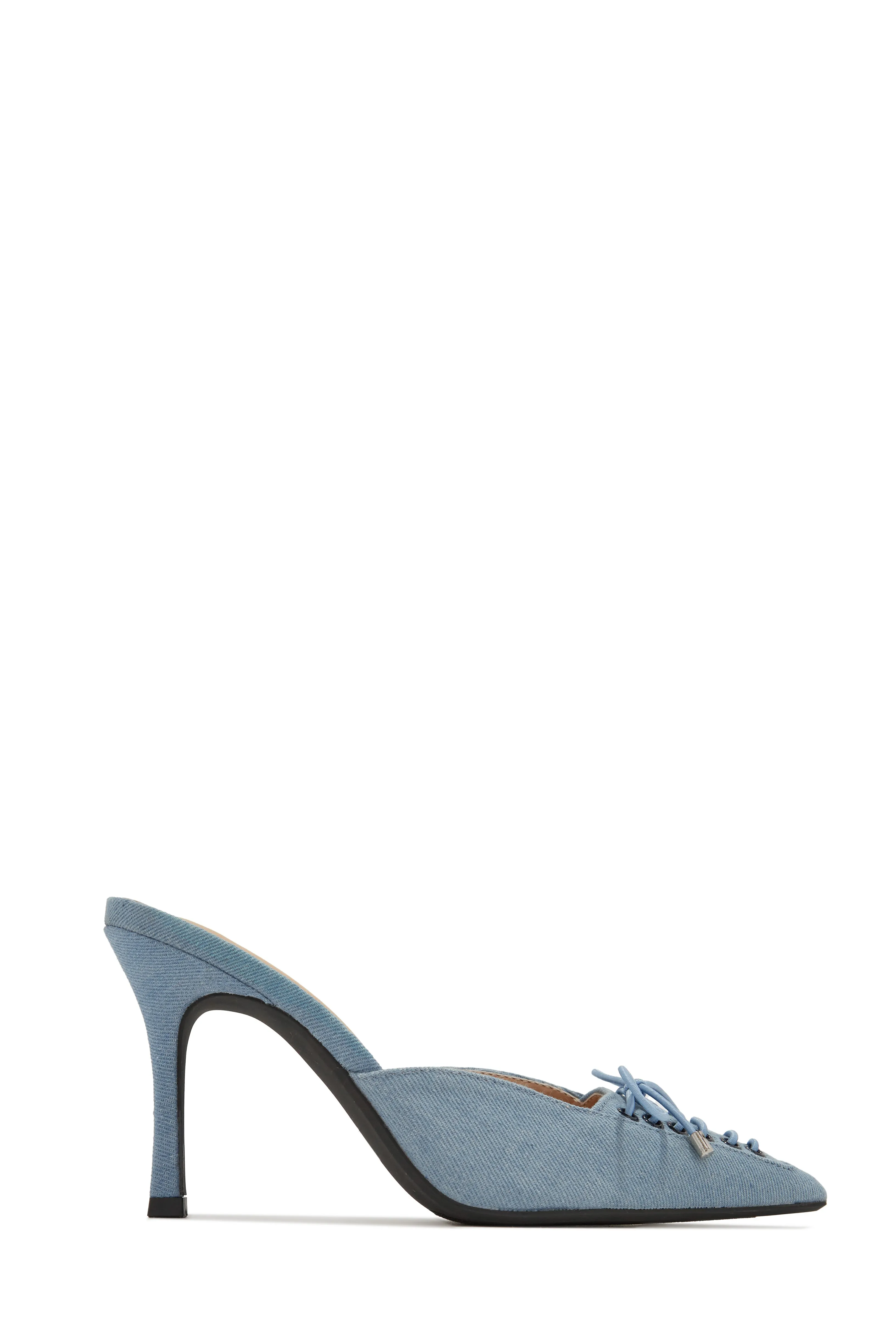 Nyla Pointed Toe Mule Heels - Light Denim