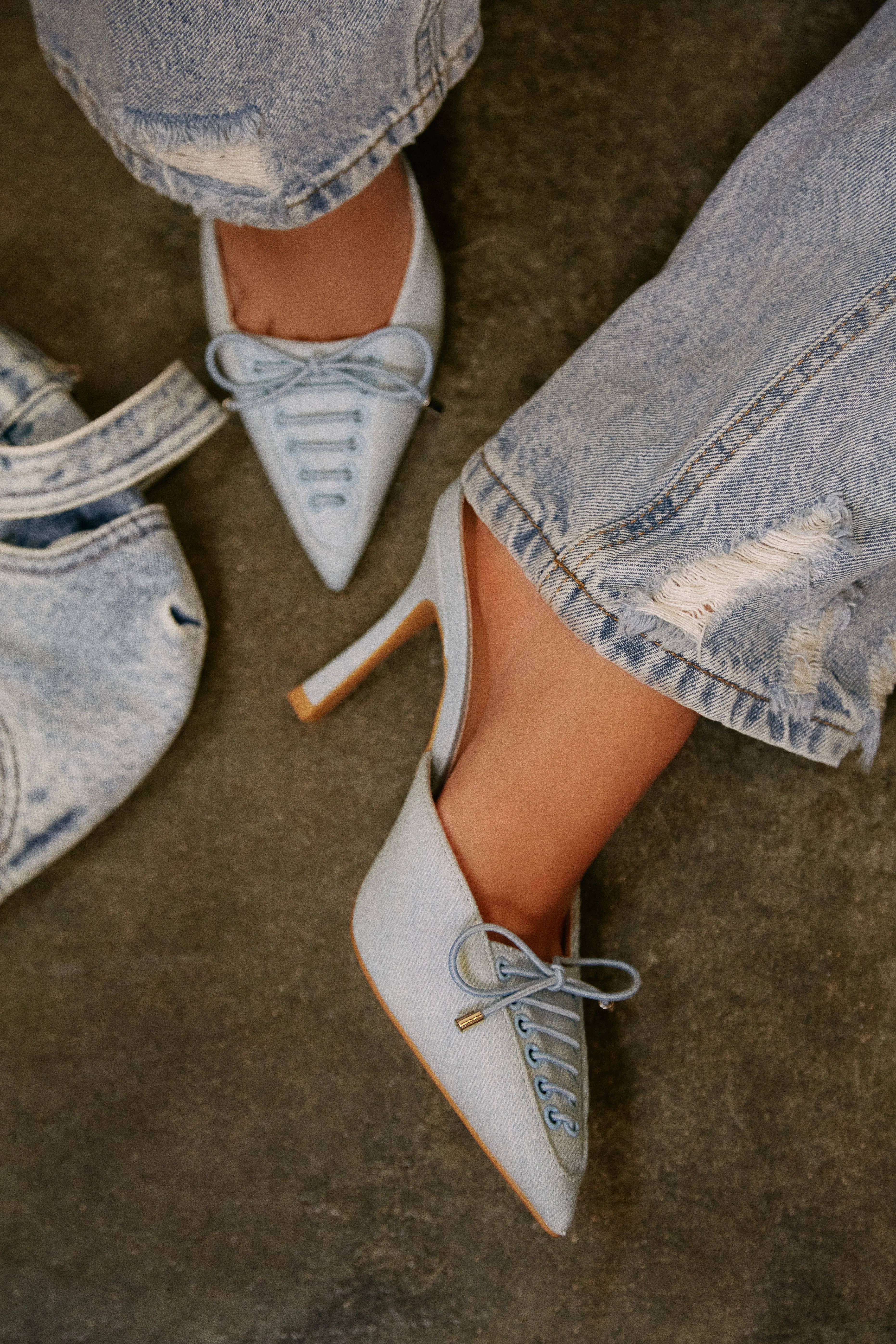 Nyla Pointed Toe Mule Heels - Light Denim