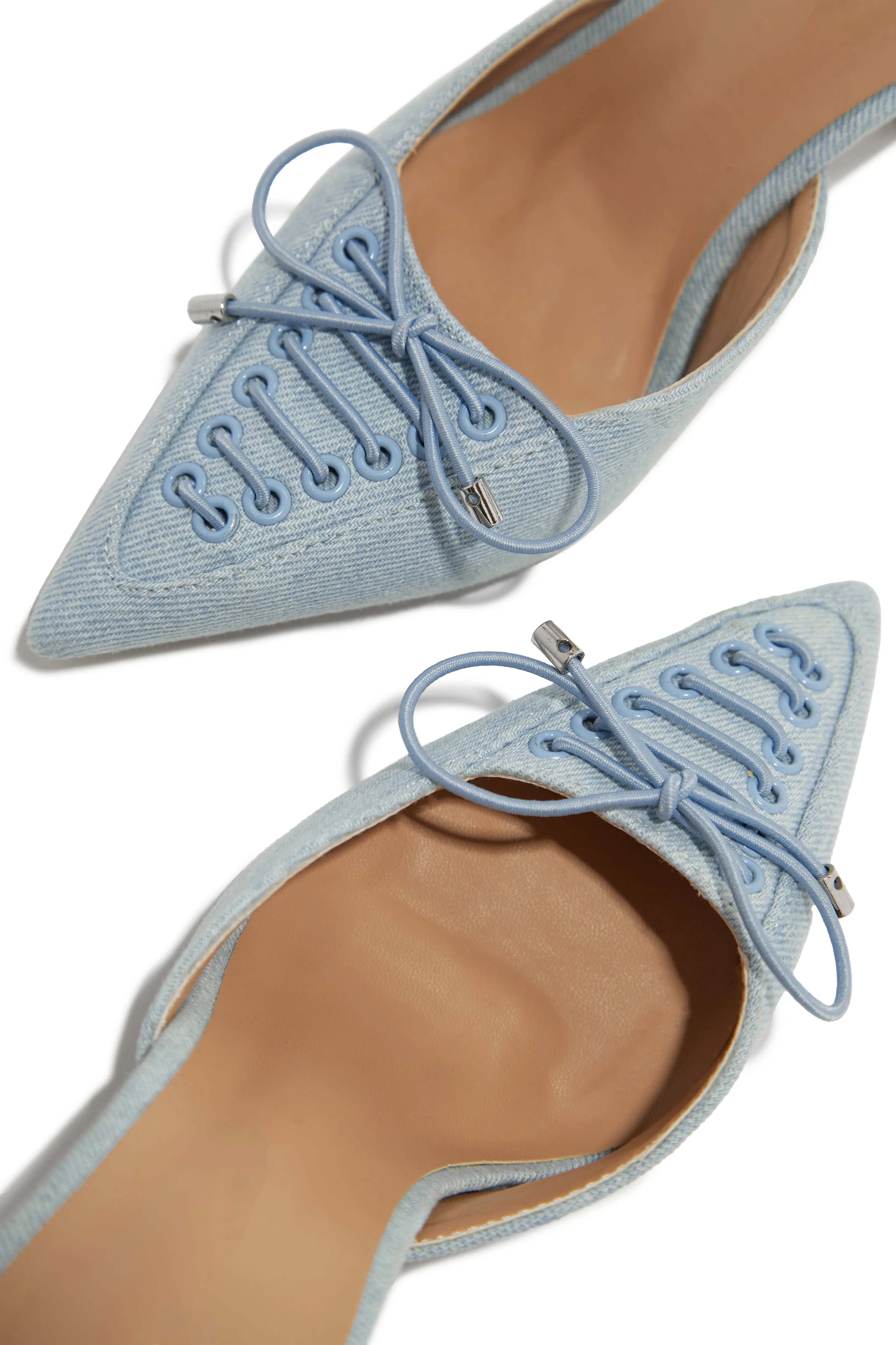 Nyla Pointed Toe Mule Heels - Light Denim