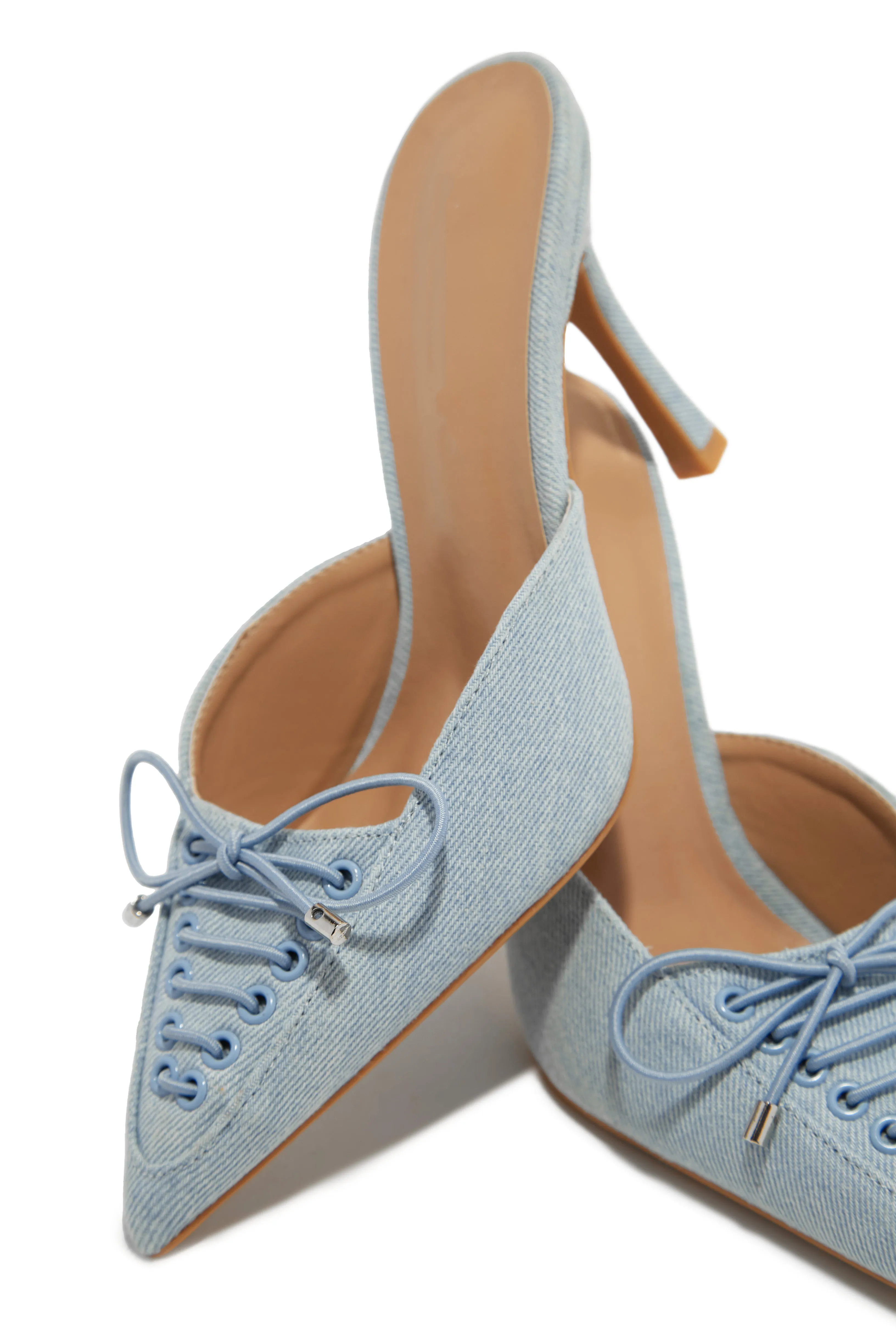 Nyla Pointed Toe Mule Heels - Light Denim