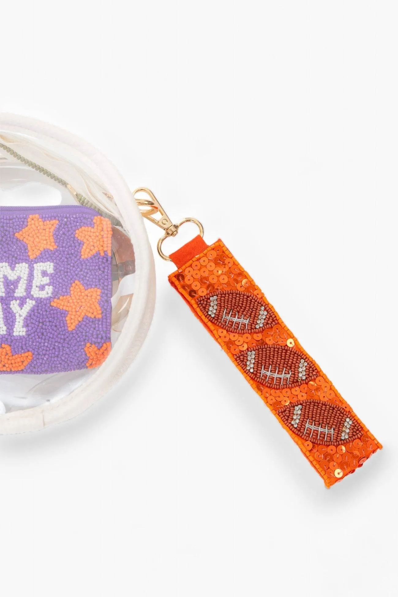 Orange Sequin Football Wrist Strap