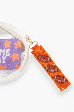 Orange Sequin Football Wrist Strap