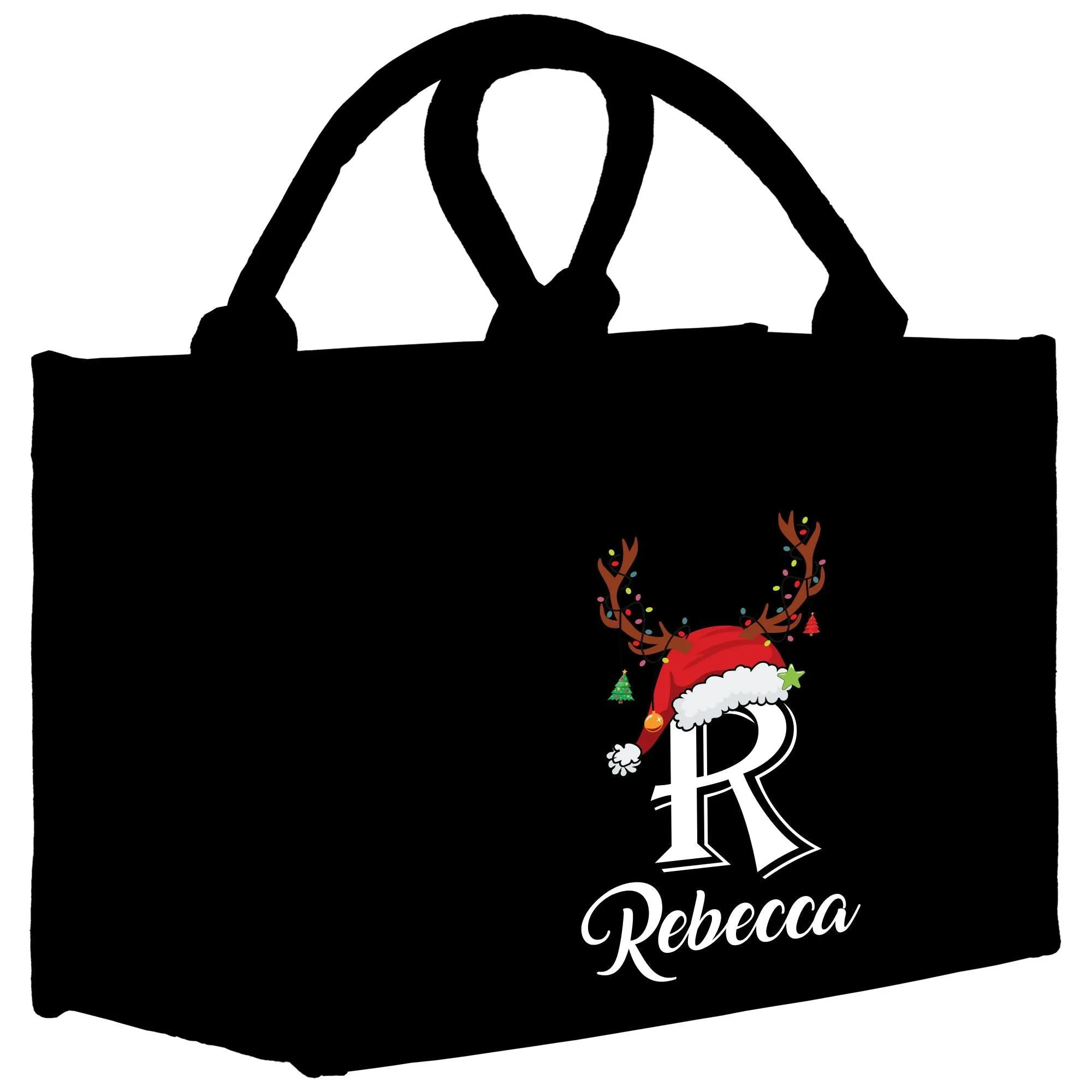 Personalized Christmas Initial and Name Cotton Canvas Tote Bag Custom Xmas Initial Holiday Gift Bag Custom Christmas Alphabet Tote (CI1027)