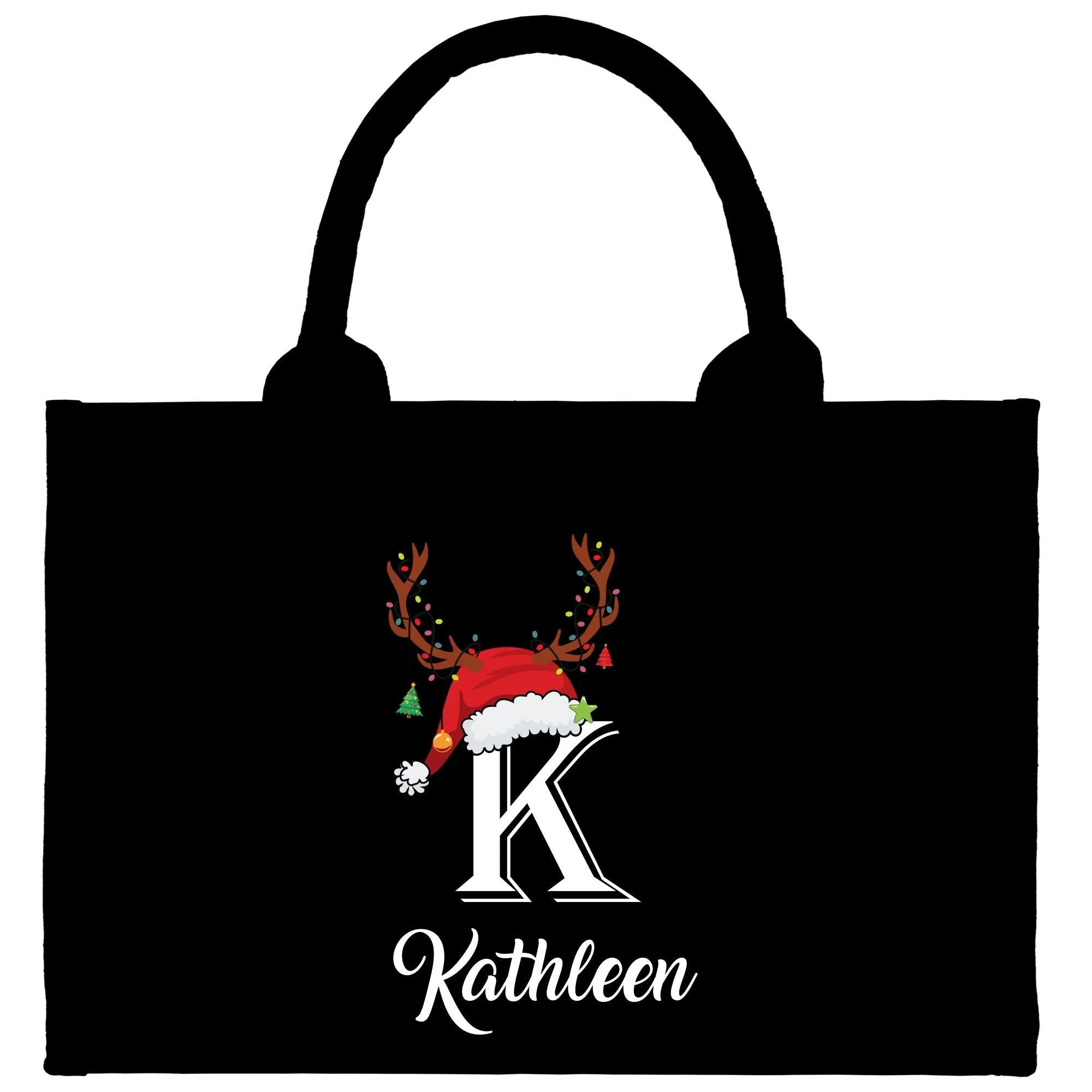 Personalized Christmas Initial and Name Cotton Canvas Tote Bag Custom Xmas Initial Holiday Gift Bag Custom Christmas Alphabet Tote (CI1027)