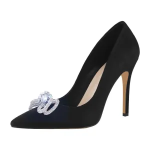Pumps Pointed Toe Shiny Crystal Butterfly-knot High Heels Shoes