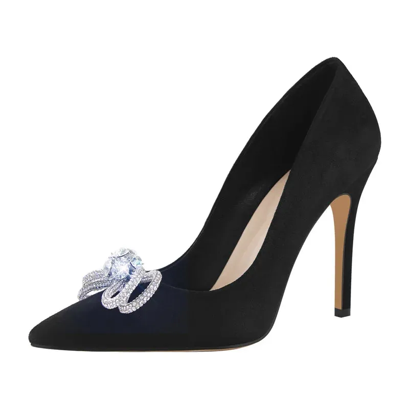 Pumps Pointed Toe Shiny Crystal Butterfly-knot High Heels Shoes