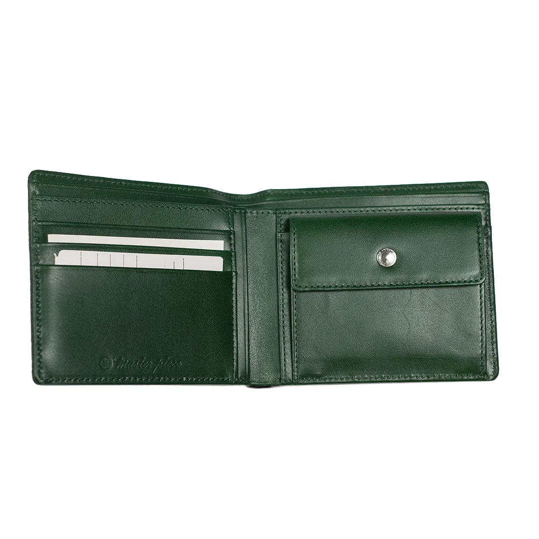 "Deater" billfold wallet with coin purse in bottle green shrunken leather