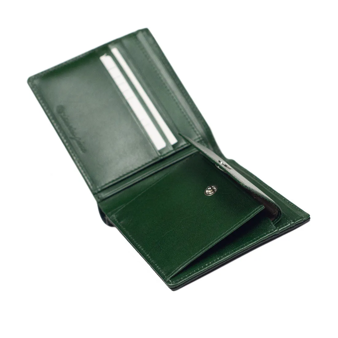 "Deater" billfold wallet with coin purse in bottle green shrunken leather