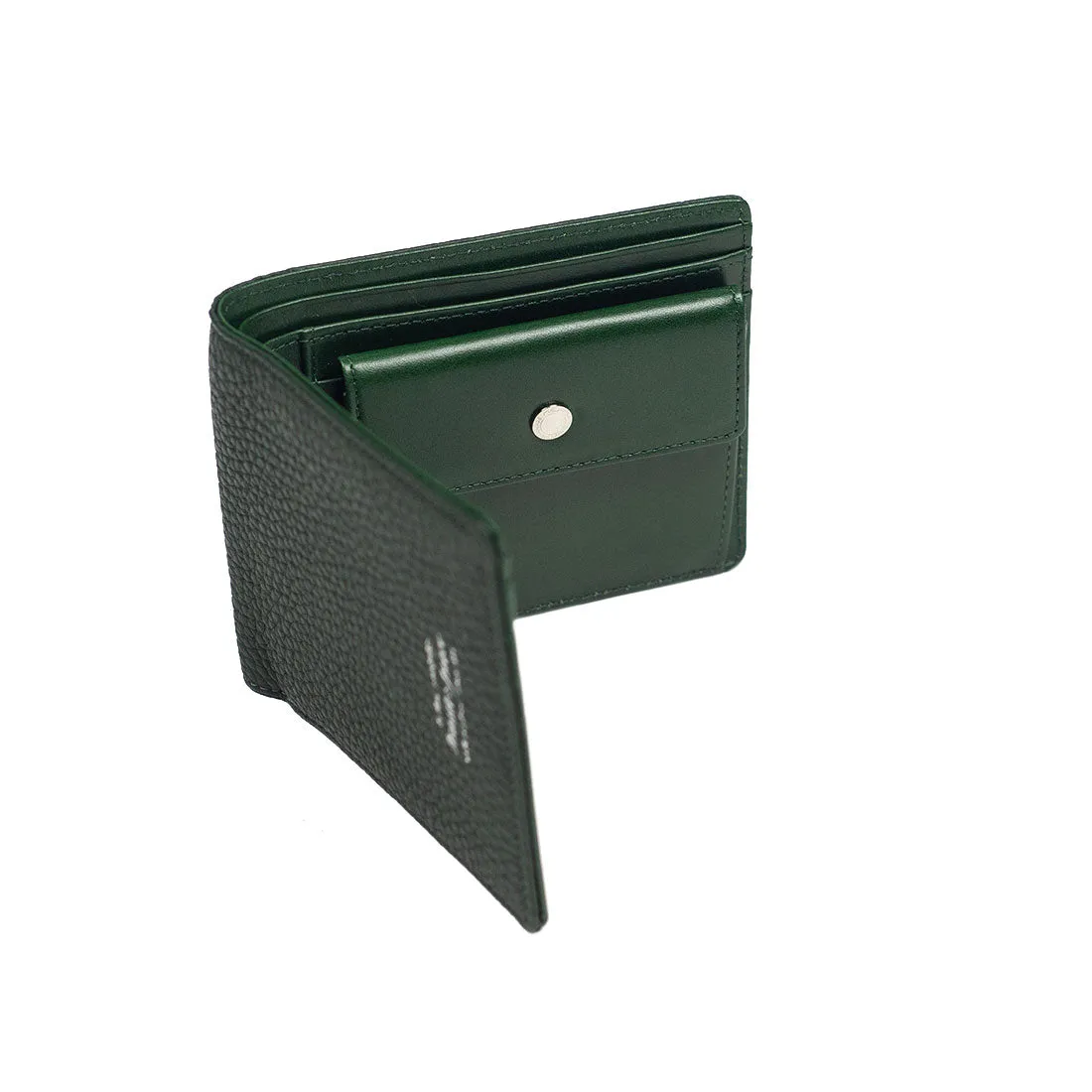 "Deater" billfold wallet with coin purse in bottle green shrunken leather