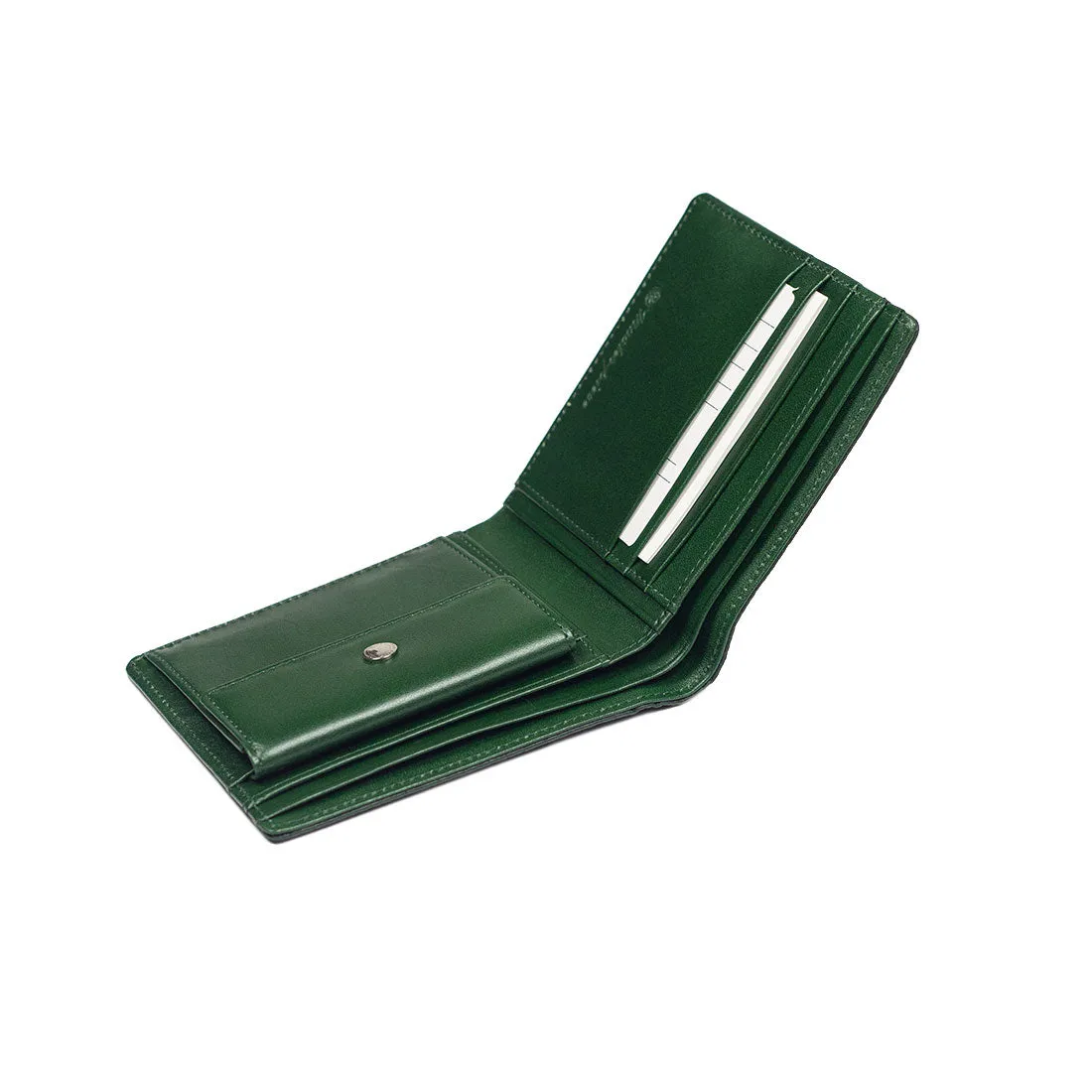 "Deater" billfold wallet with coin purse in bottle green shrunken leather