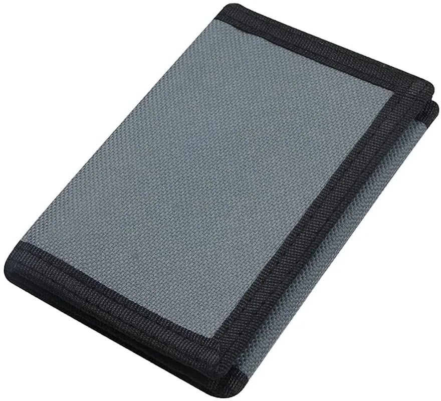 RFID Blocking Canvas Wallet for Men and Women - Camo Trifold Outdoor Sports Wallets with Magic Sticker for Teen Kids (Grey)