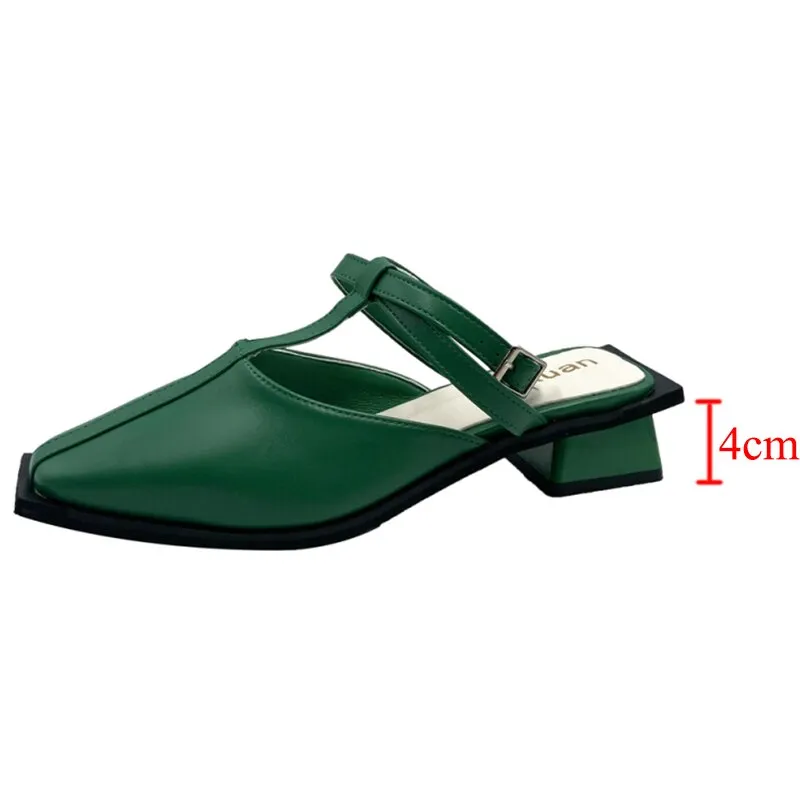 Rimocy Square Toe Slingback Pumps for Women Brand Design T-strap Party Shoes Woman Summer Solid Color Med Heels Sandals Ladies