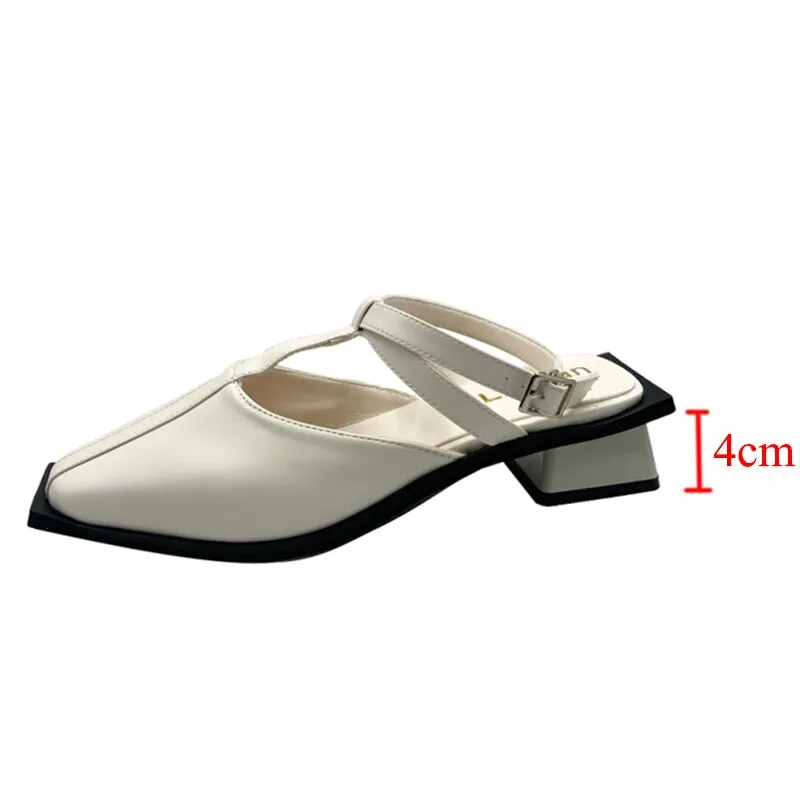 Rimocy Square Toe Slingback Pumps for Women Brand Design T-strap Party Shoes Woman Summer Solid Color Med Heels Sandals Ladies