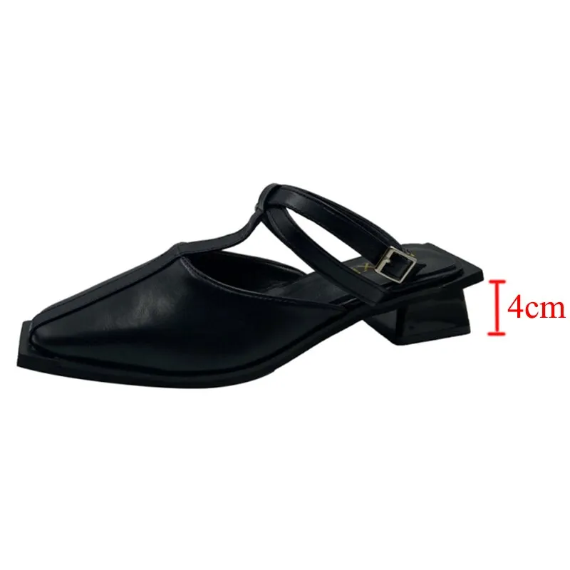 Rimocy Square Toe Slingback Pumps for Women Brand Design T-strap Party Shoes Woman Summer Solid Color Med Heels Sandals Ladies