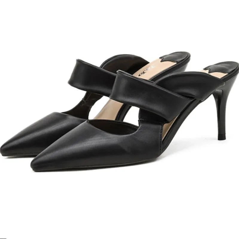 Sexy Leather Pointed Toe Plain Mules