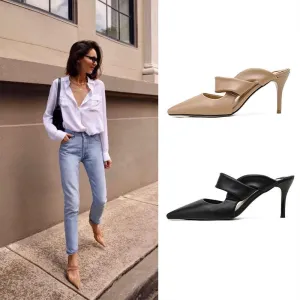 Sexy Leather Pointed Toe Plain Mules