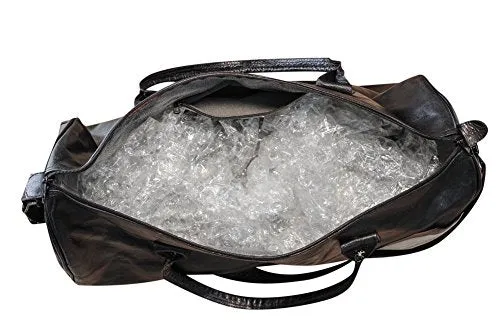 Sharo Leather Bags Black Leather Duffle Carry-On Travel Bag (Black)