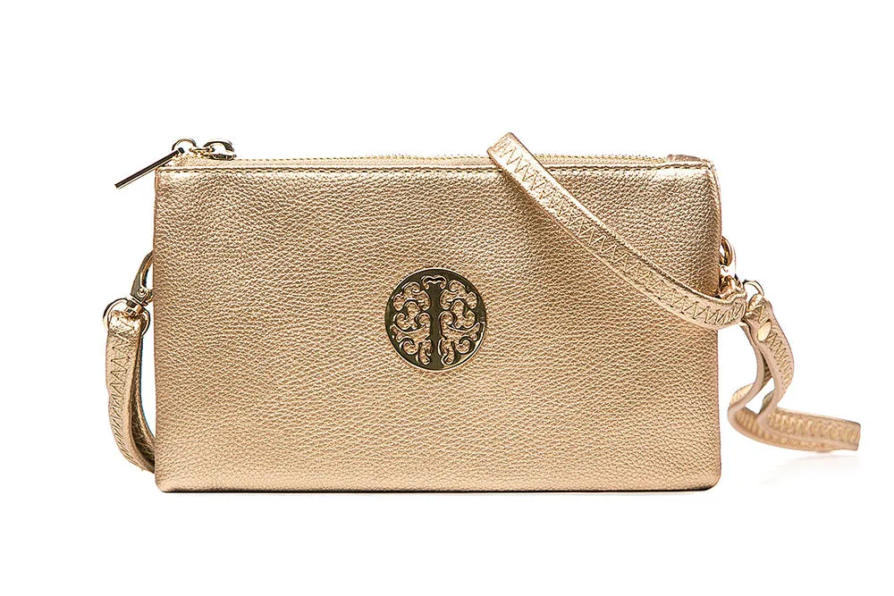 Small Crossbody Bag With Wristlet Strap And Gold Tree Of Life Logo (24 Colours)